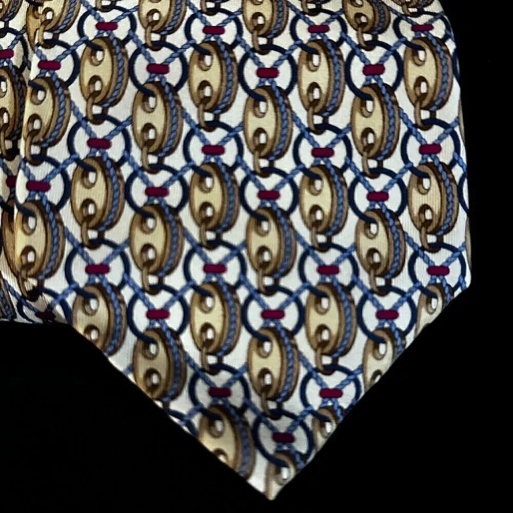 Gucci Gold Silk Tie Link Chain EUC Neckwear White Baroque rococo VTg